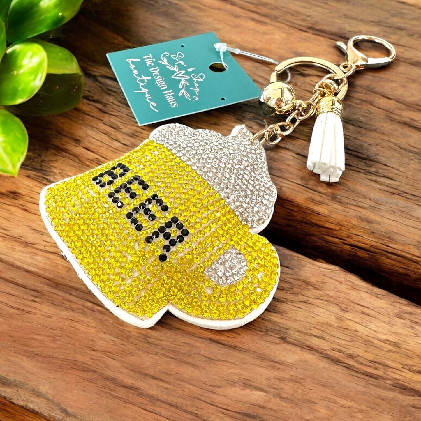 Rhinestone Beer Keychain