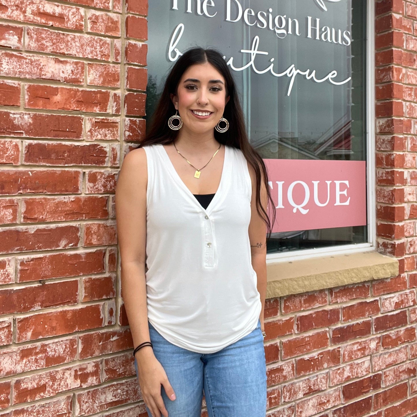 Ivory Sleeveless V-Neck Top