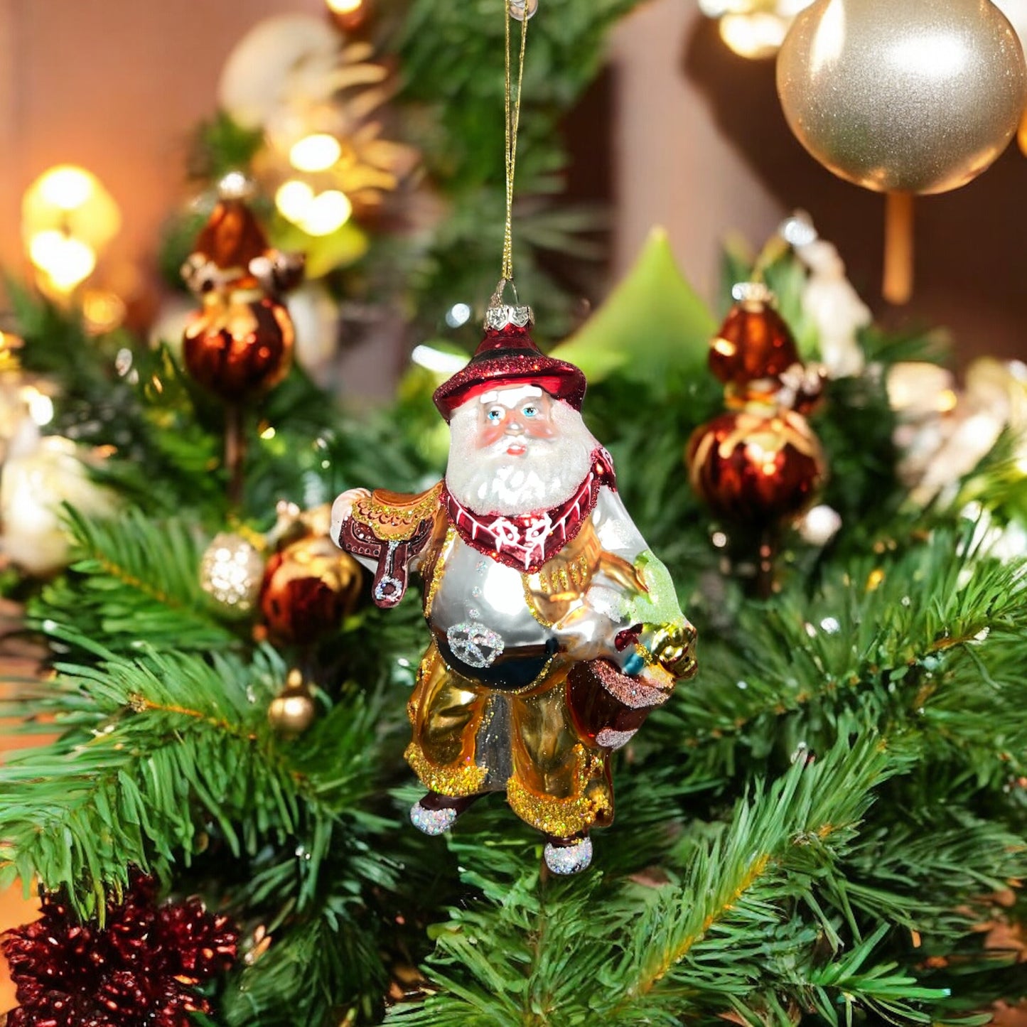 Cowboy Santa Glass Ornaments