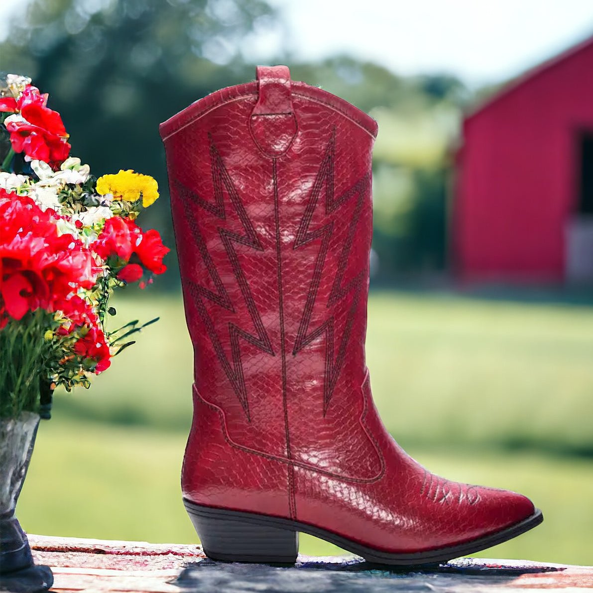 Joesa Red Snake Print Boots