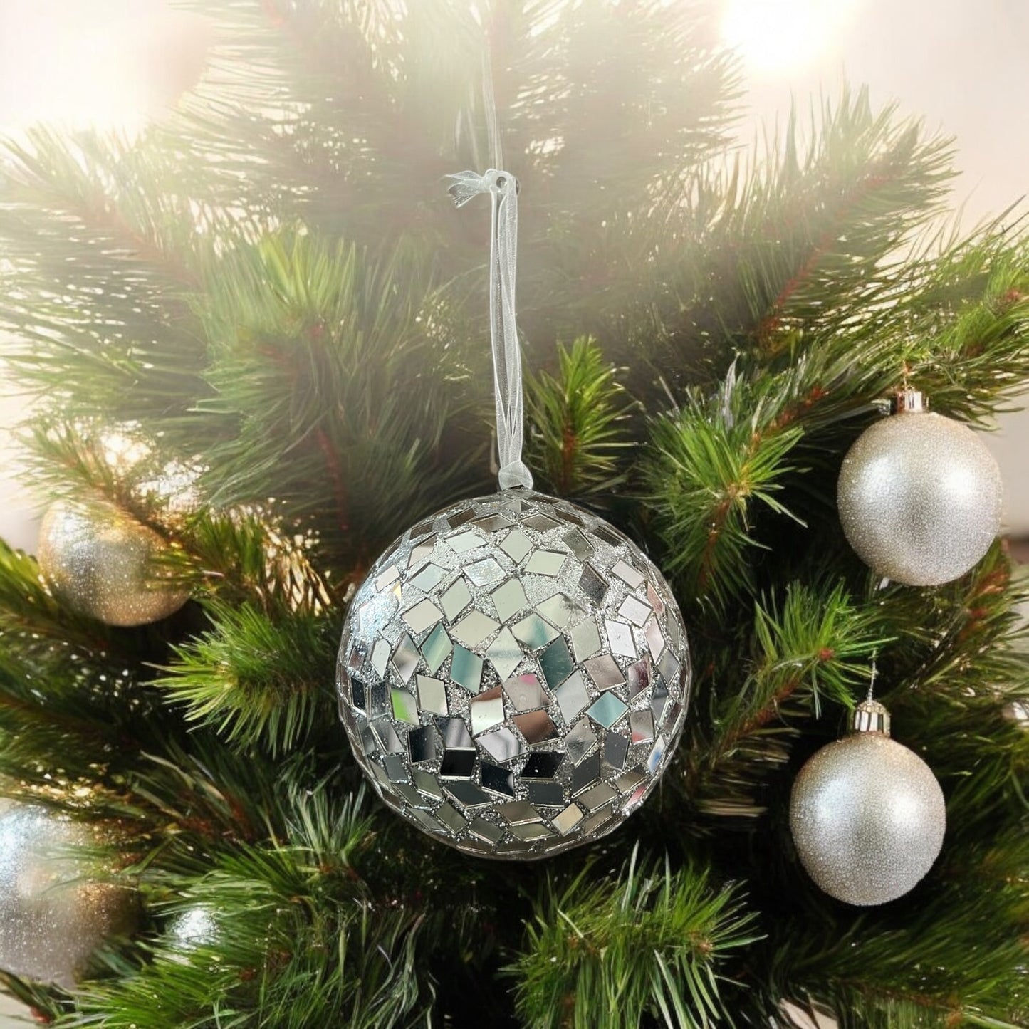 Silver Mirror Disco Ball Ornament