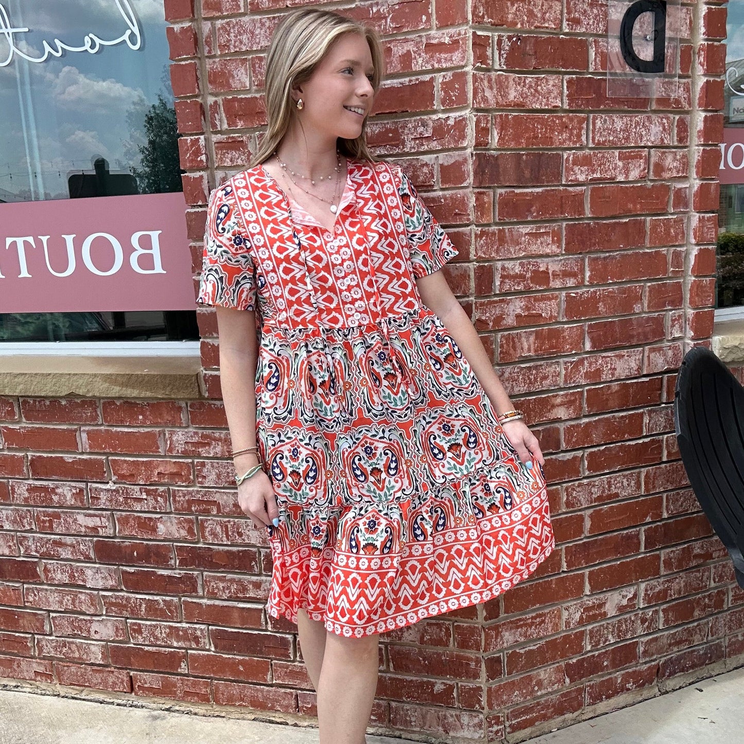 Red Boho Printed Dress