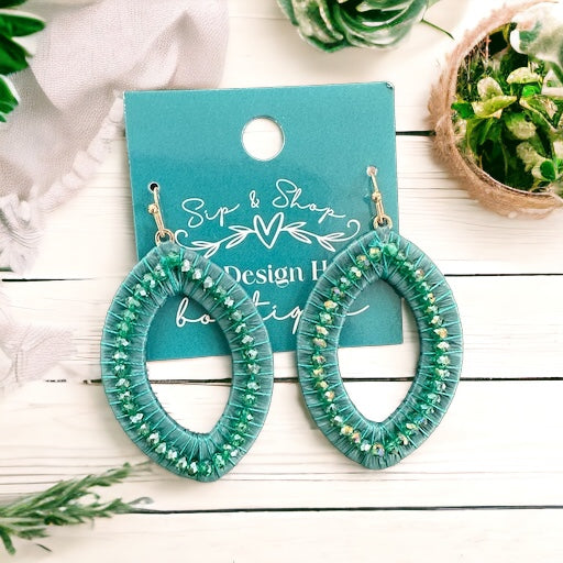 Teal Bead & Leather Teardrop Earnings