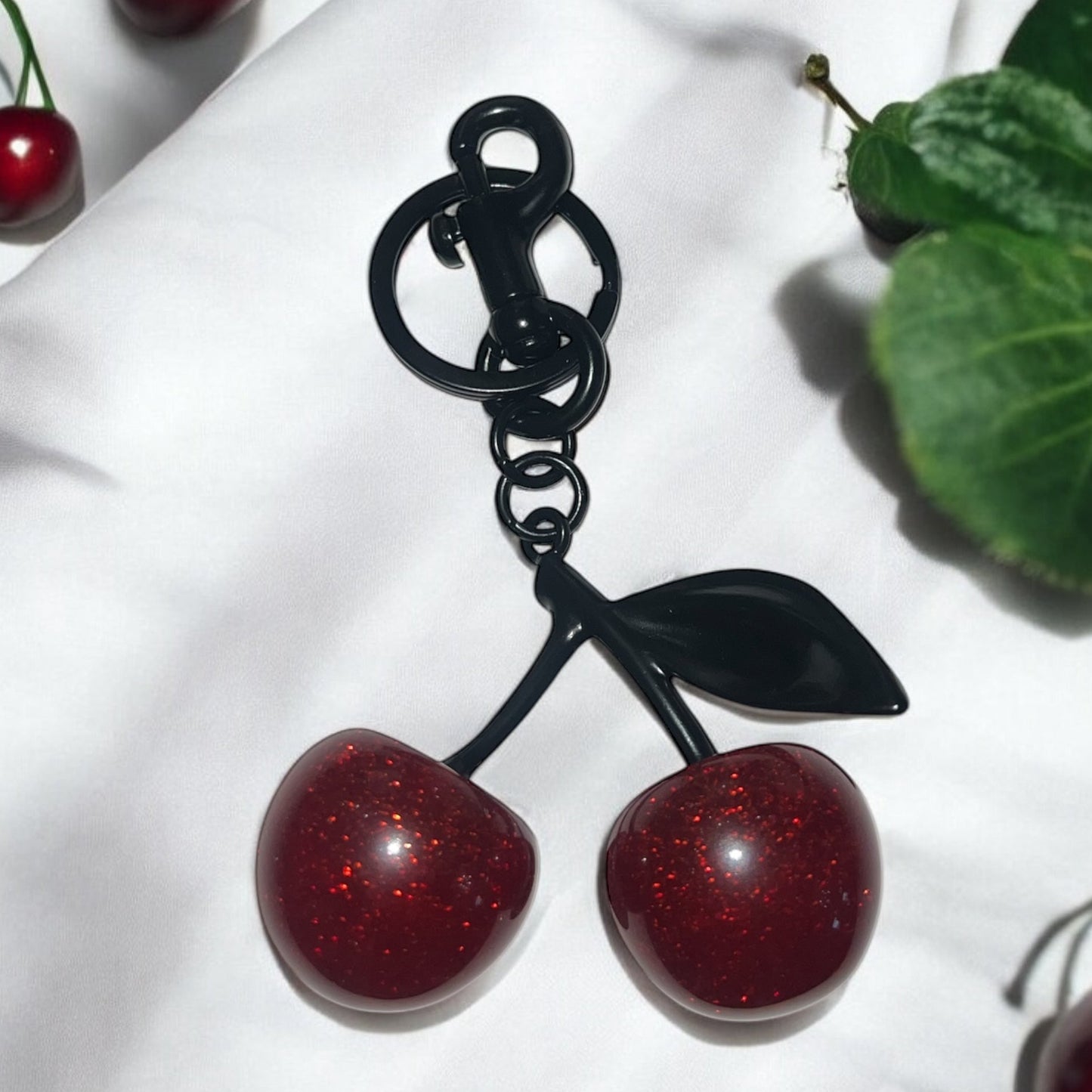 Glitter Cherry Keychains