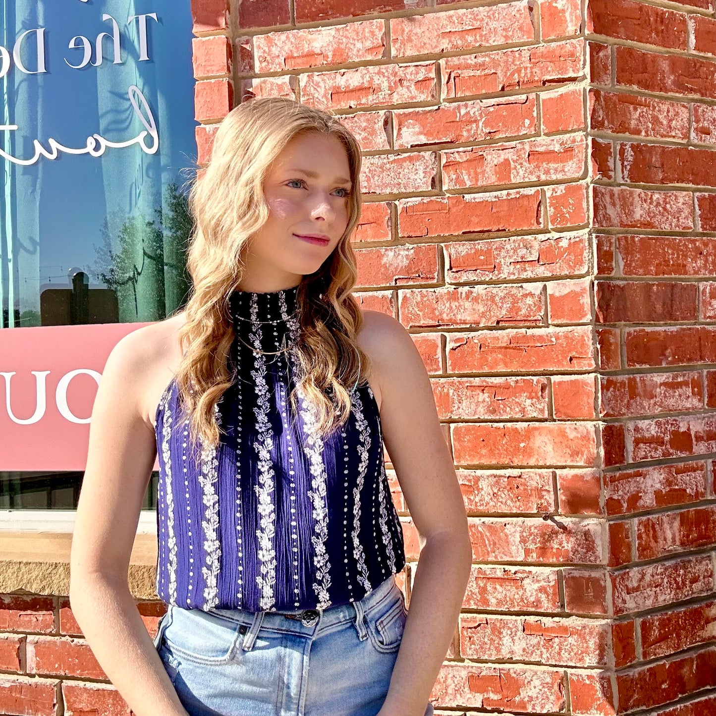 Navy & White Sleeveless Top