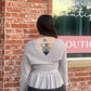 Medium Grey V Neck Long Sleeve Sweater with Bow Tie Belt