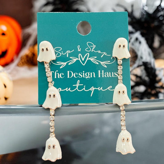 Bejeweled Dangle Ghost Earrings