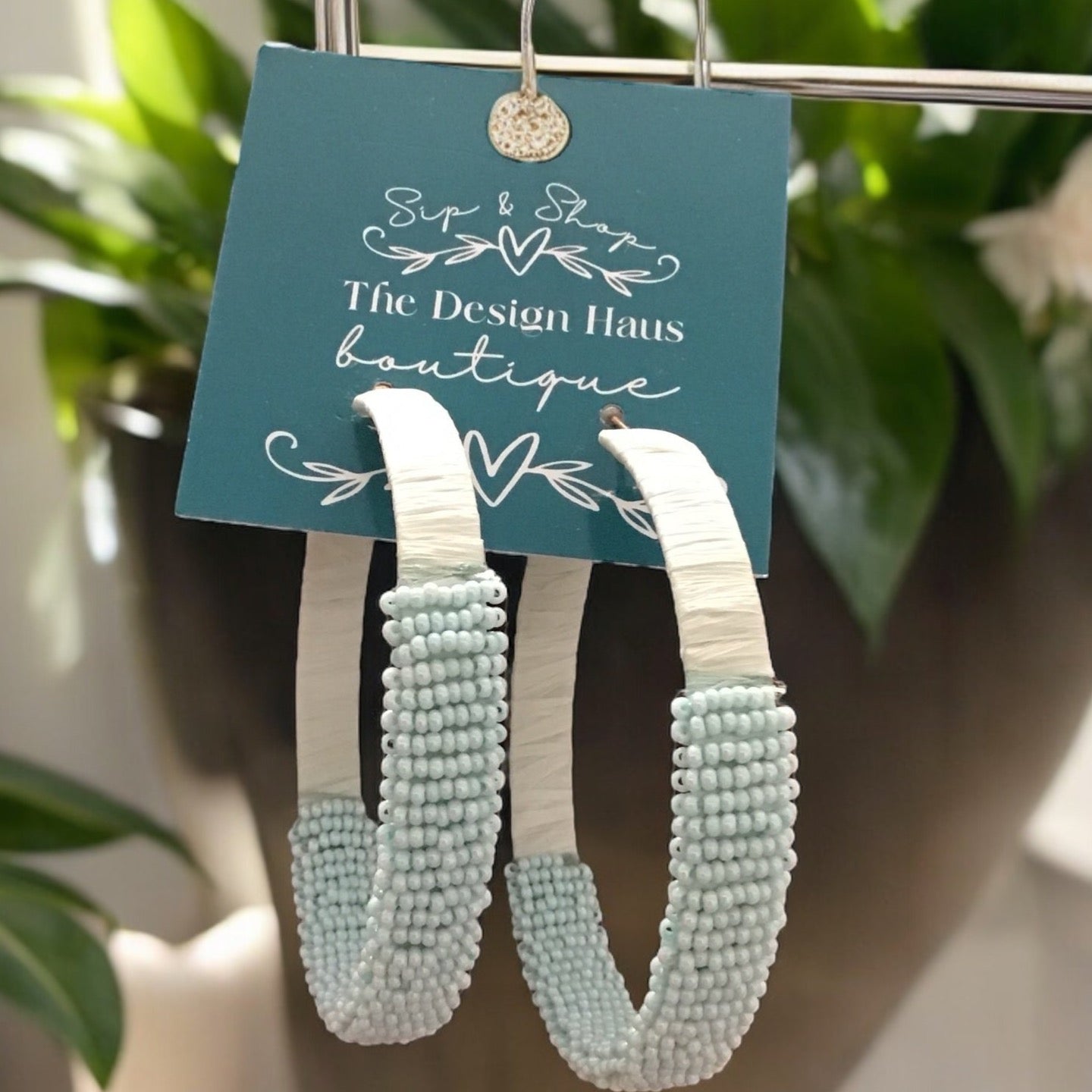 Teal Beaded Hoop Earrings