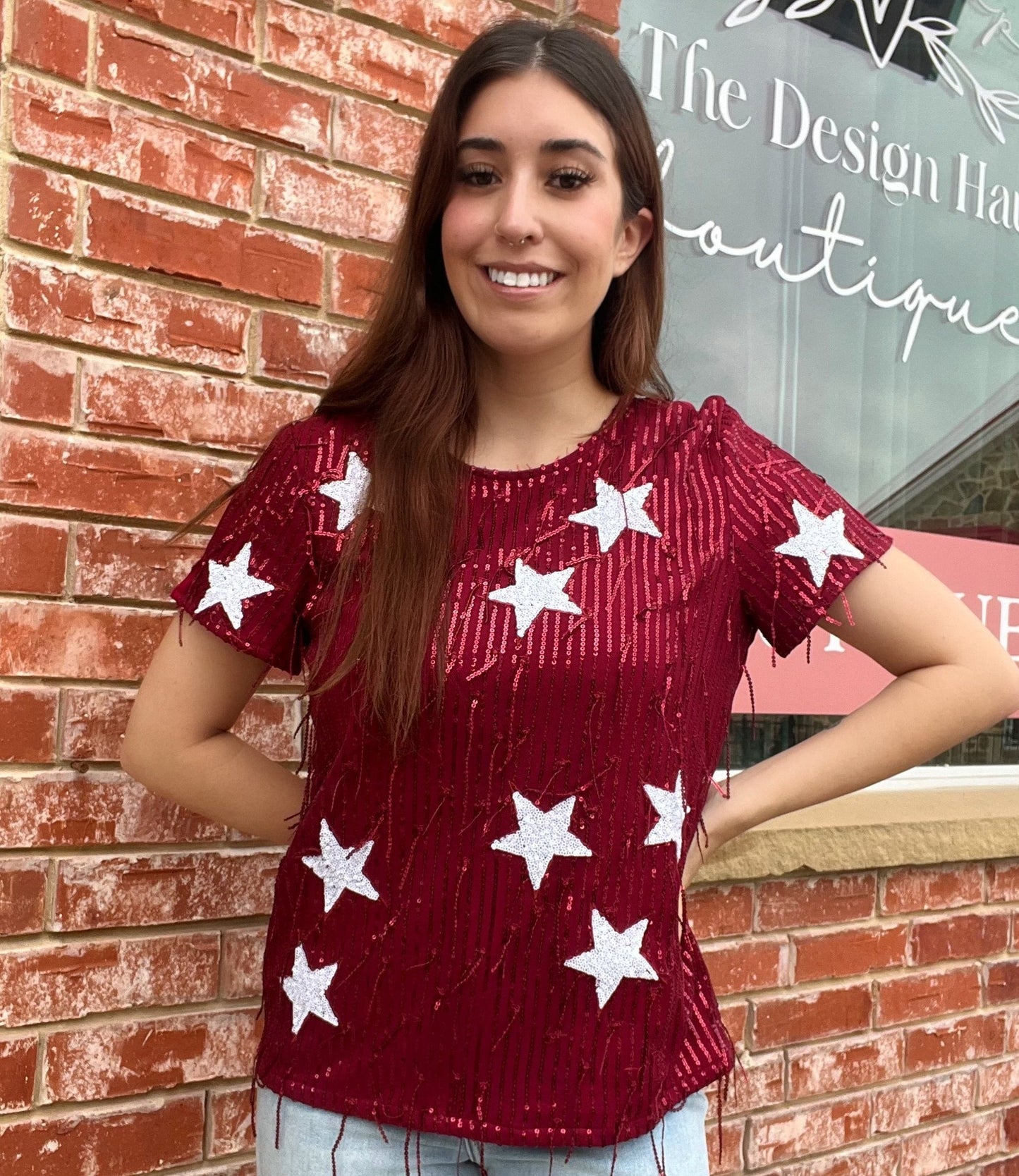 Crimson Sequin Star Top