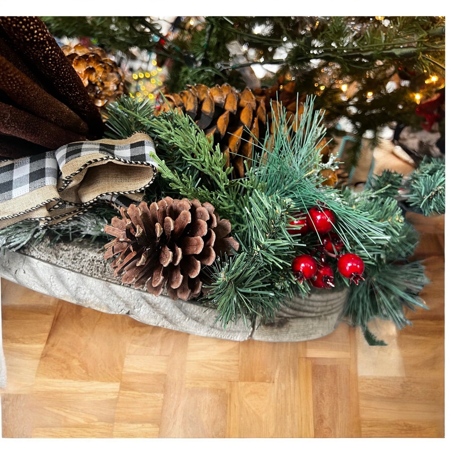 Mixed Pine Berry Garland with Plaid Ribbons