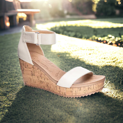 Kaya Patent White Cork Wedge Sandal