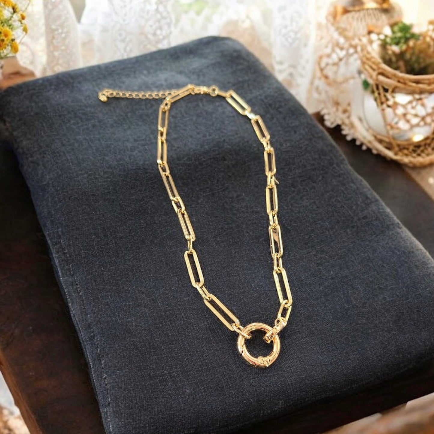 Gold Paperclip Chain with Gold Clasp Accent Necklace