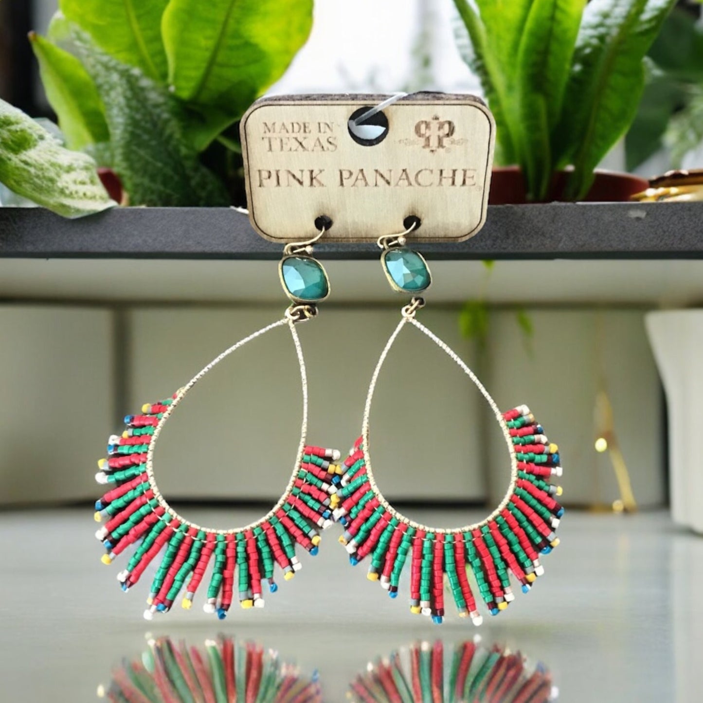 Red & Green Beaded Earrings