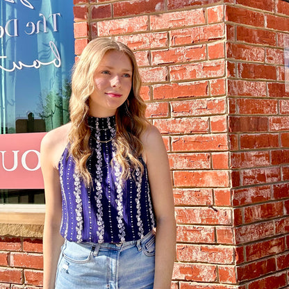 Navy & White Sleeveless Top