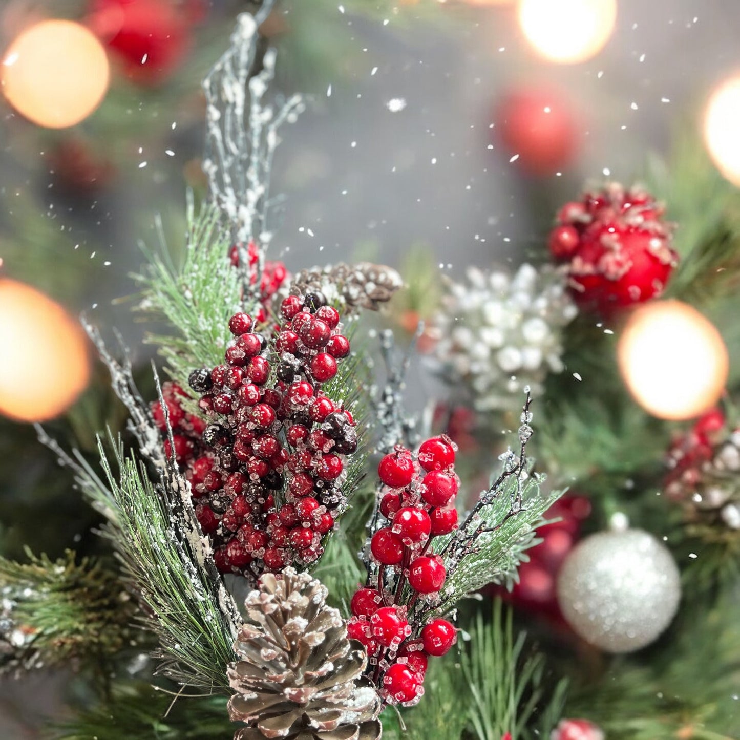 Decorative Iced Holly Berry Stems