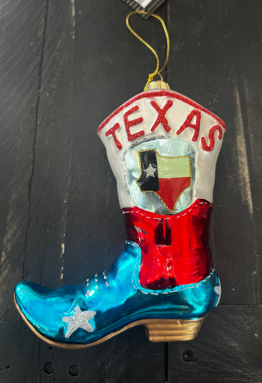 Texas Boot Glass Ornament