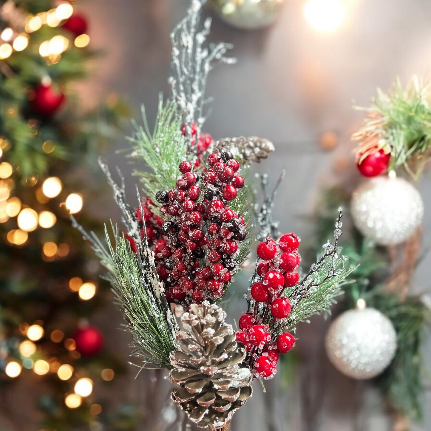 Decorative Iced Holly Berry Stems