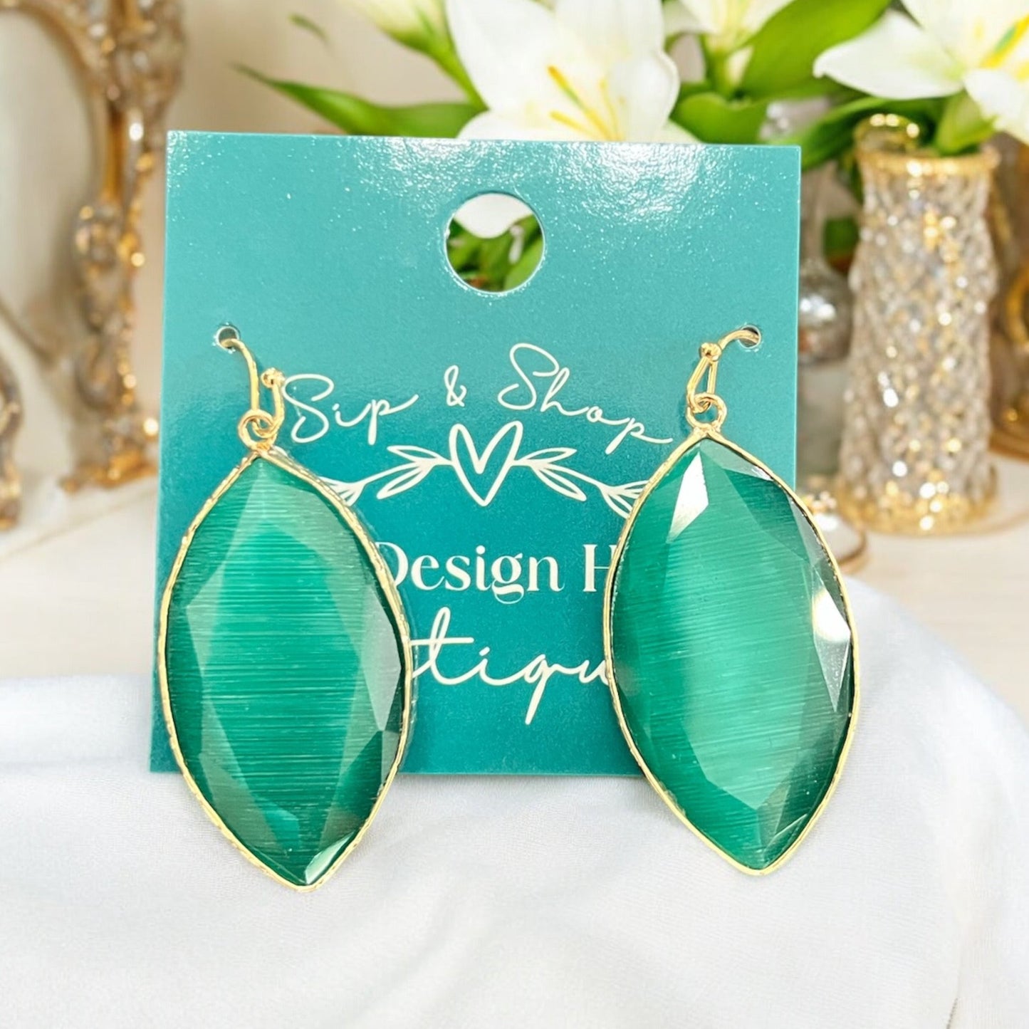 Gold Emerald Stone Earrings