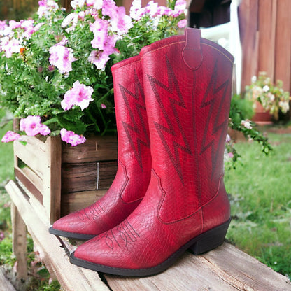 Joesa Red Snake Print Boots