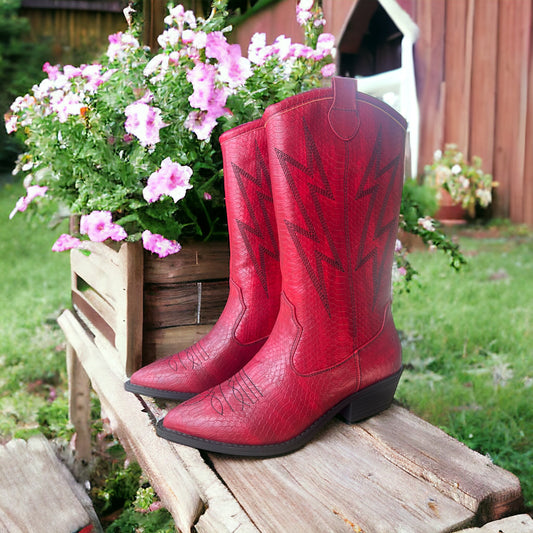 Joesa Red Cowgirl Snake Print Boots