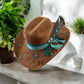 Brown & Turquoise Suede Flower Hat