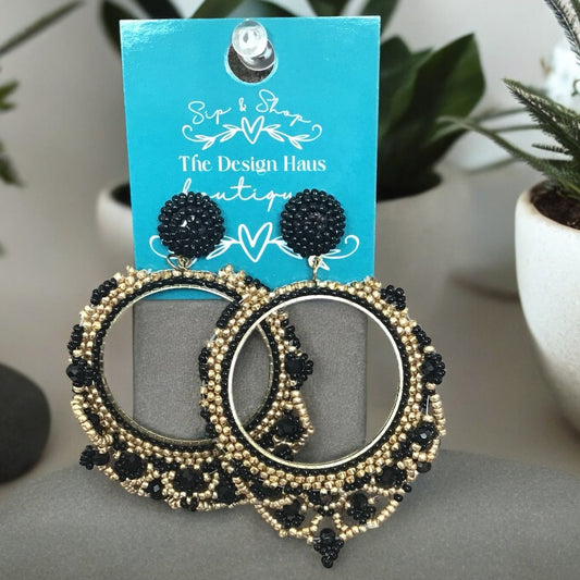 Beaded Round Hoop Earrings