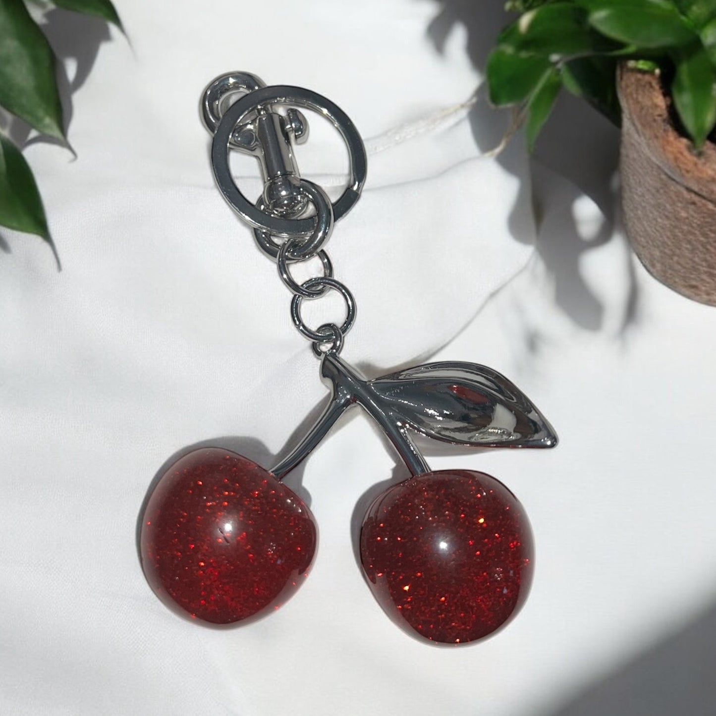 Glitter Cherry Keychains