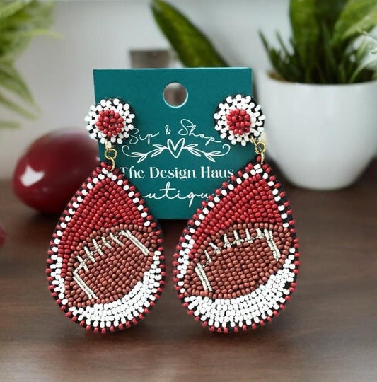 Seed Beaded Football Earrings