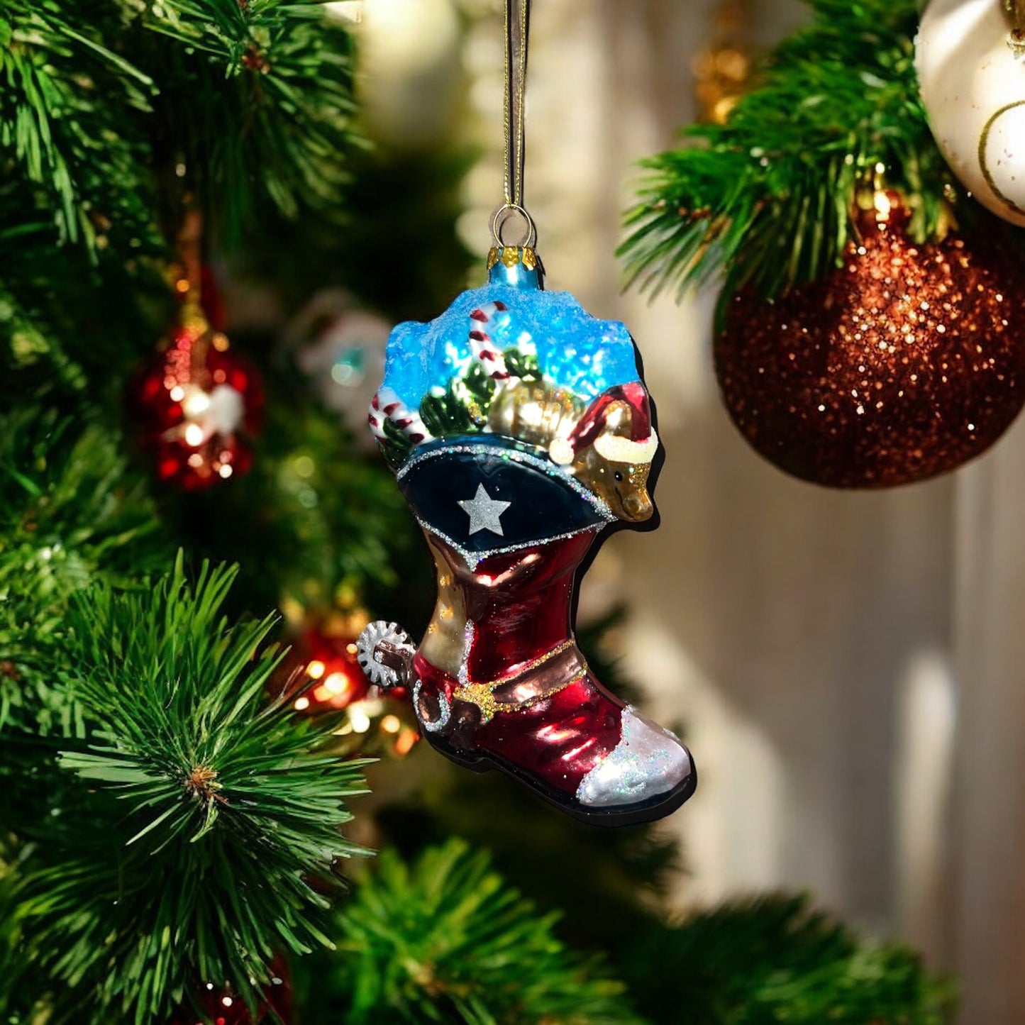 Cowboy Christmas Glass Boots