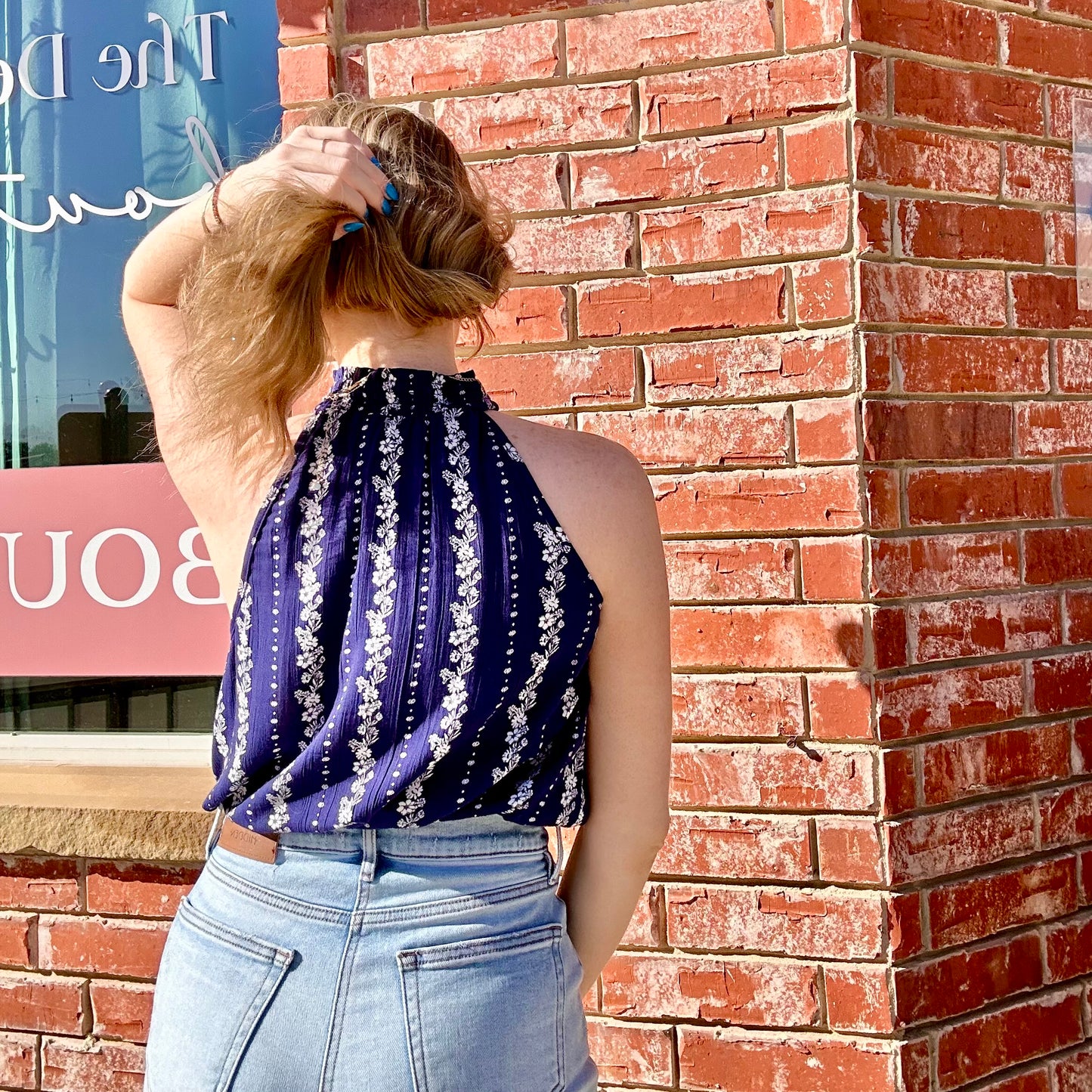 Navy & White Sleeveless Top