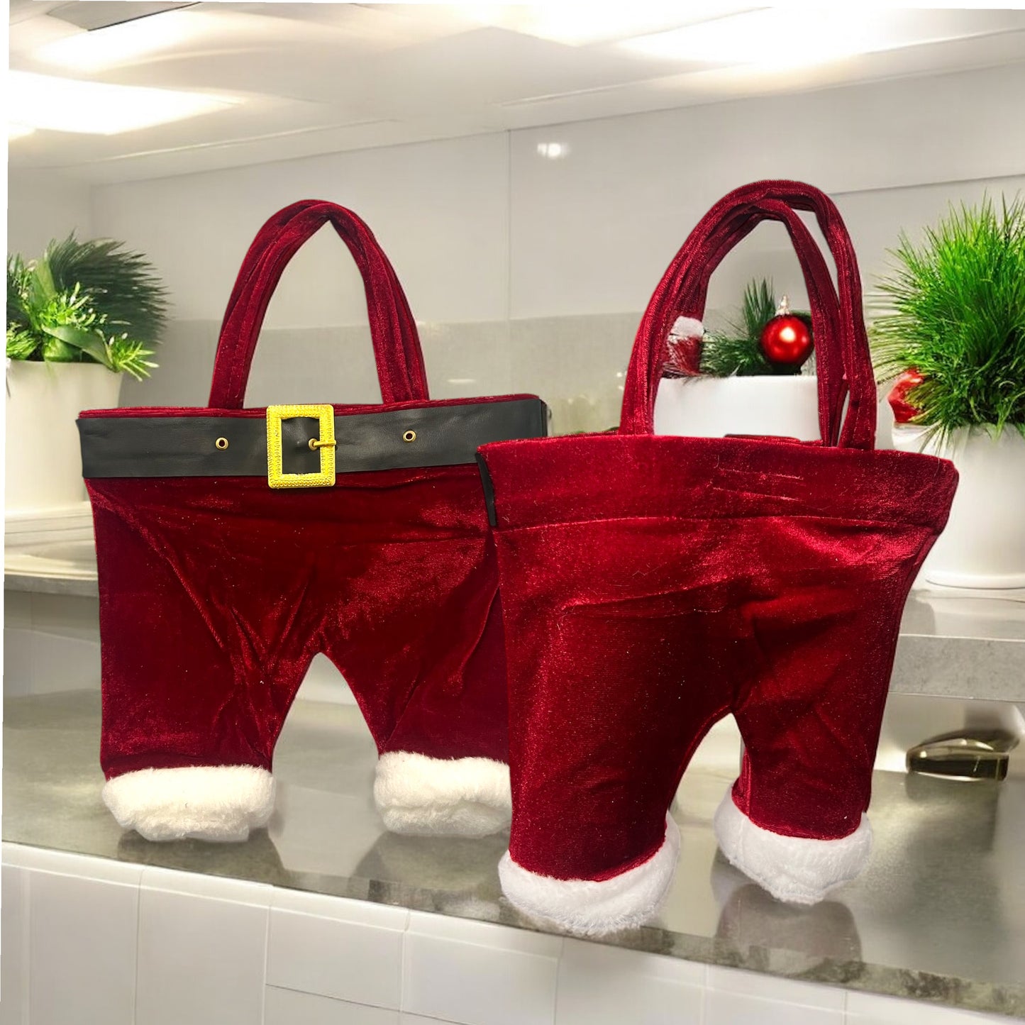 Santa Pants Velvet Velcro Wine Bag