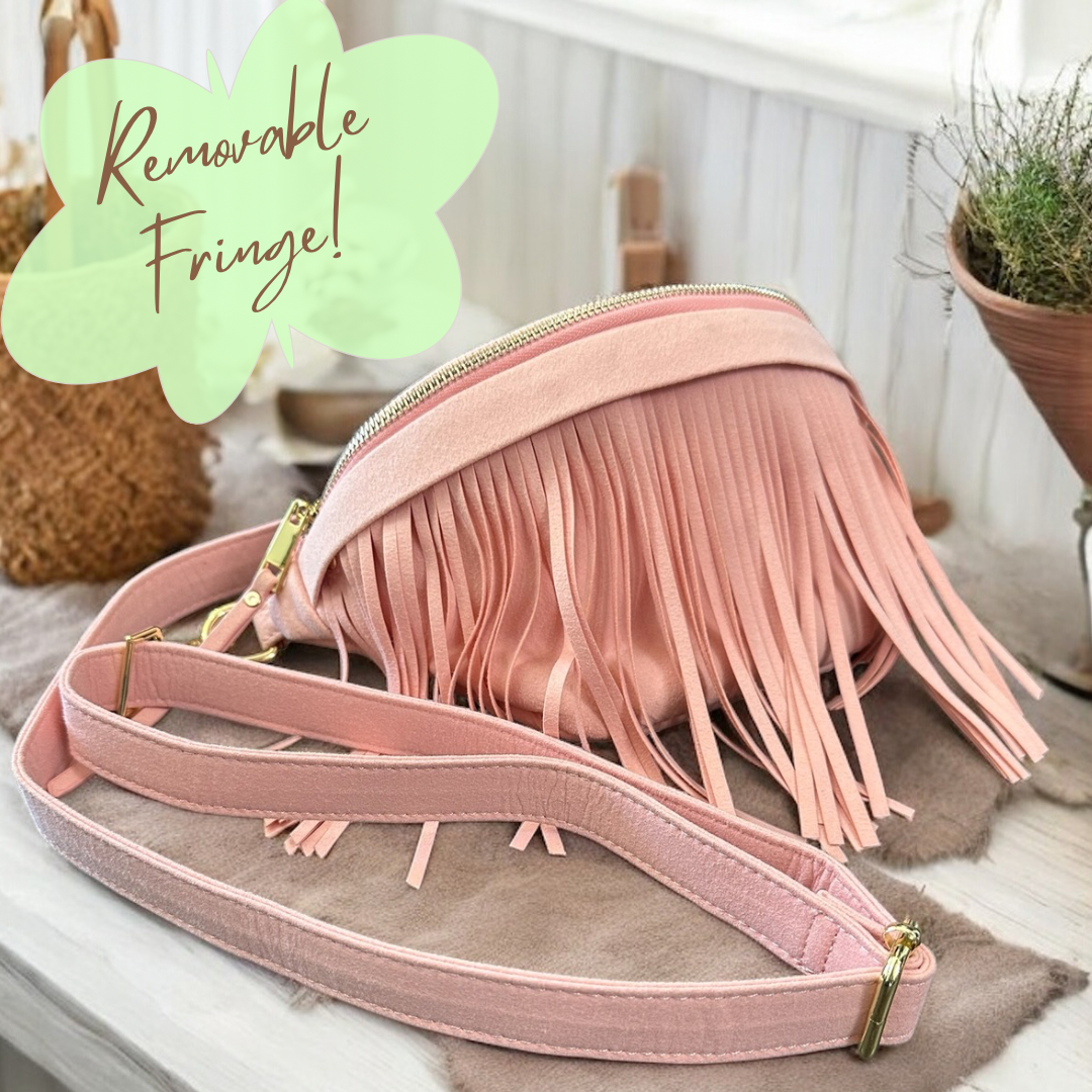 Pink Fringed Leather Crossbody