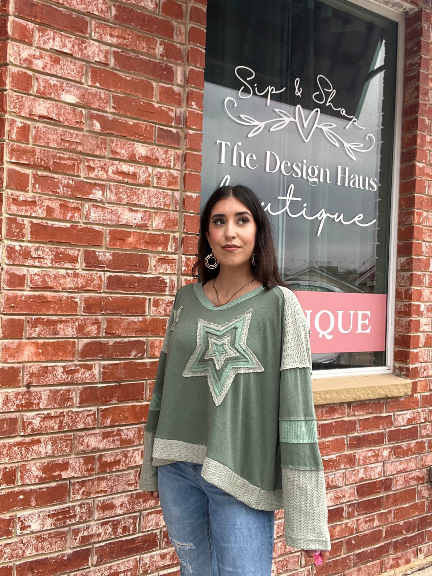 Sage Multicolored Knit Star Long Sleeve