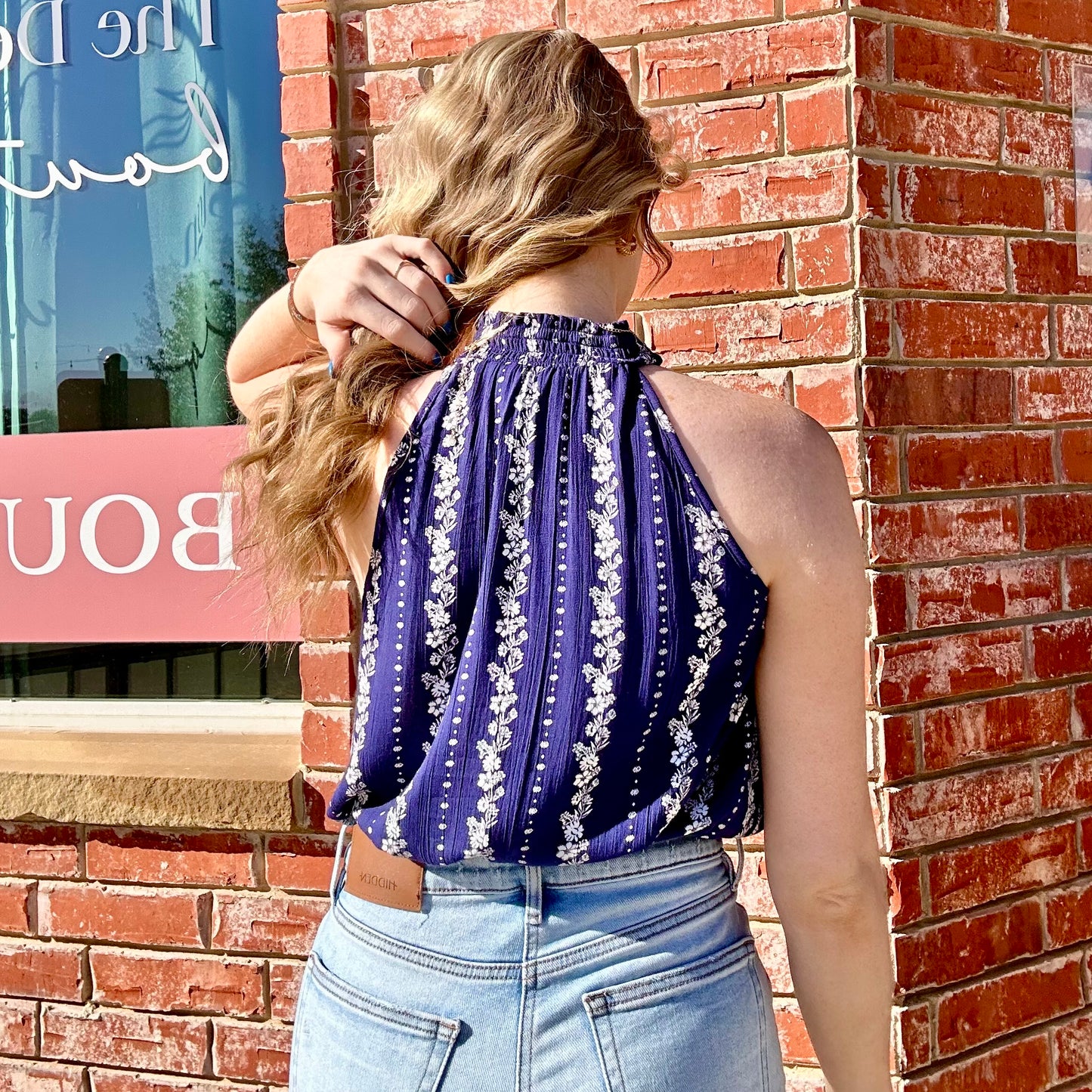 Navy & White Sleeveless Top