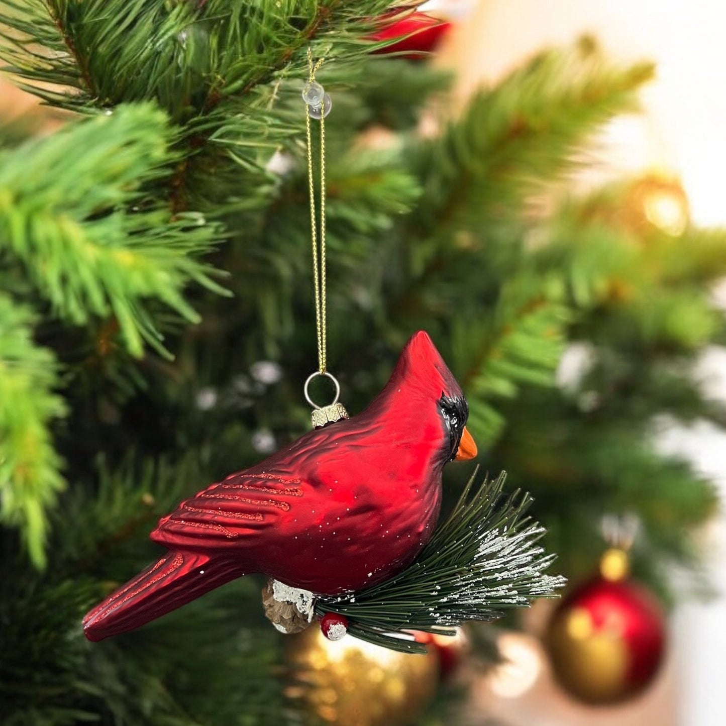 Cardinal & Pine Glass Ornament