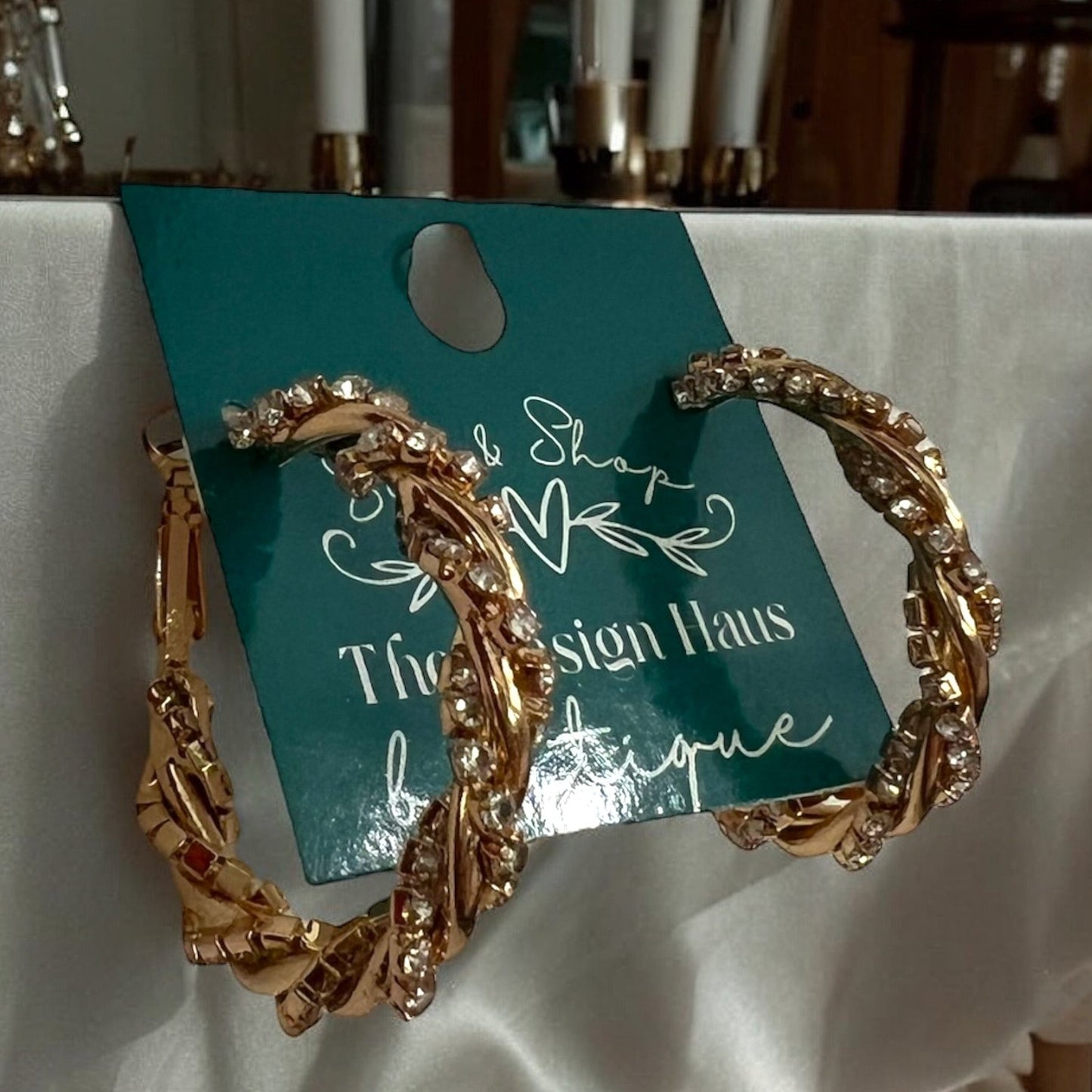 Gold & Crystal Twisted Hoop Earrings