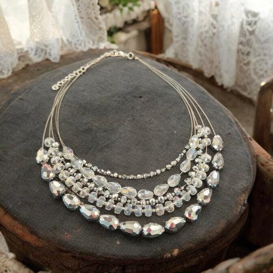 Silver and Clear Beaded Tier Necklace