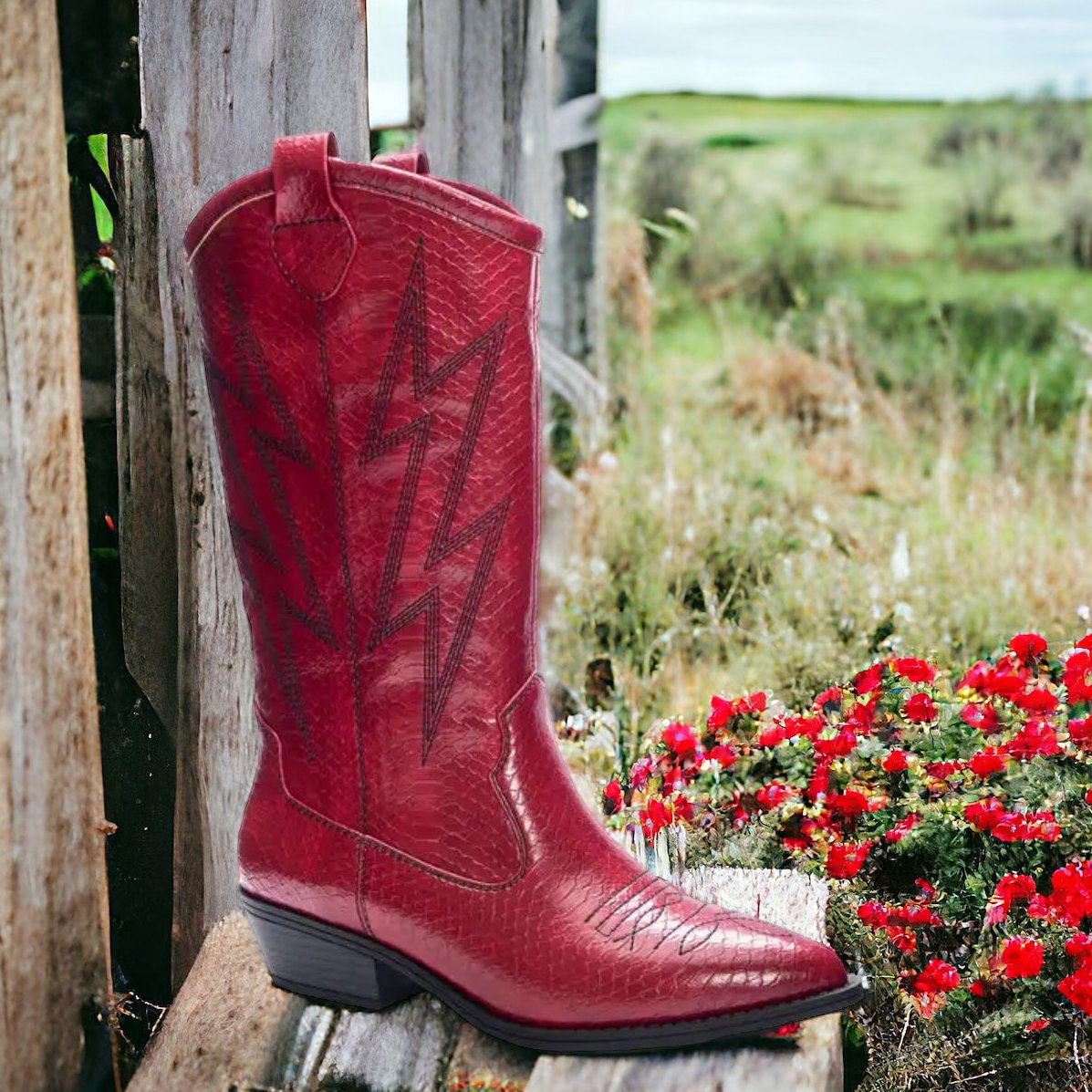 Joesa Red Snake Print Boots