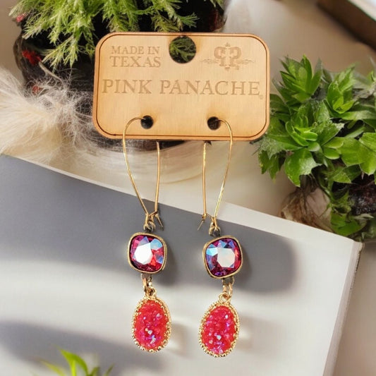 Fuchsia Crystal Drop Earrings