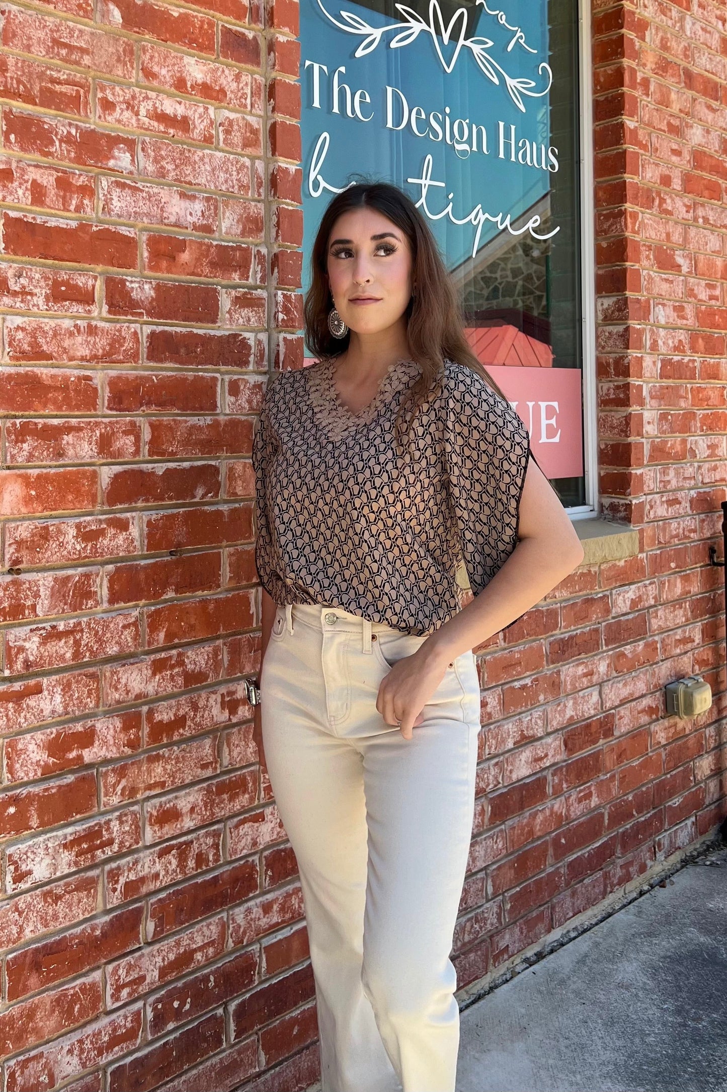 Khaki Floral Lace Top