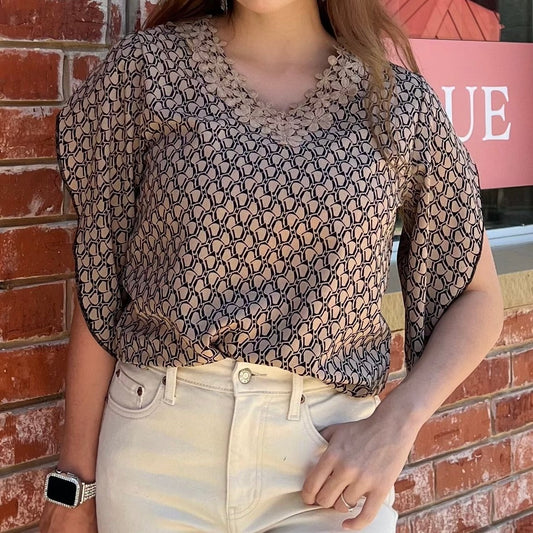 Khaki Floral Lace Top