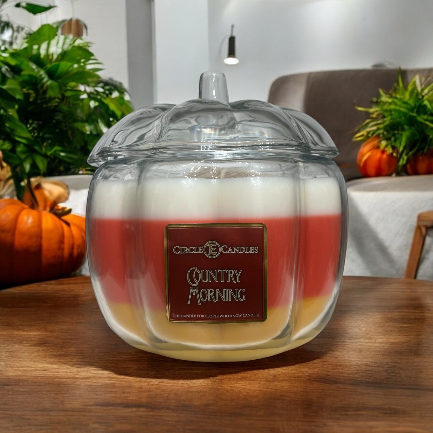 Glass Pumpkin Shaped Candy Corn Circle E Candle