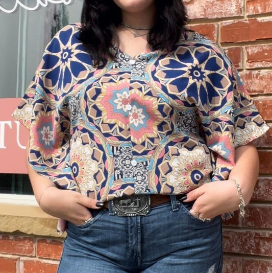 Winged Geometric Boho Blouse