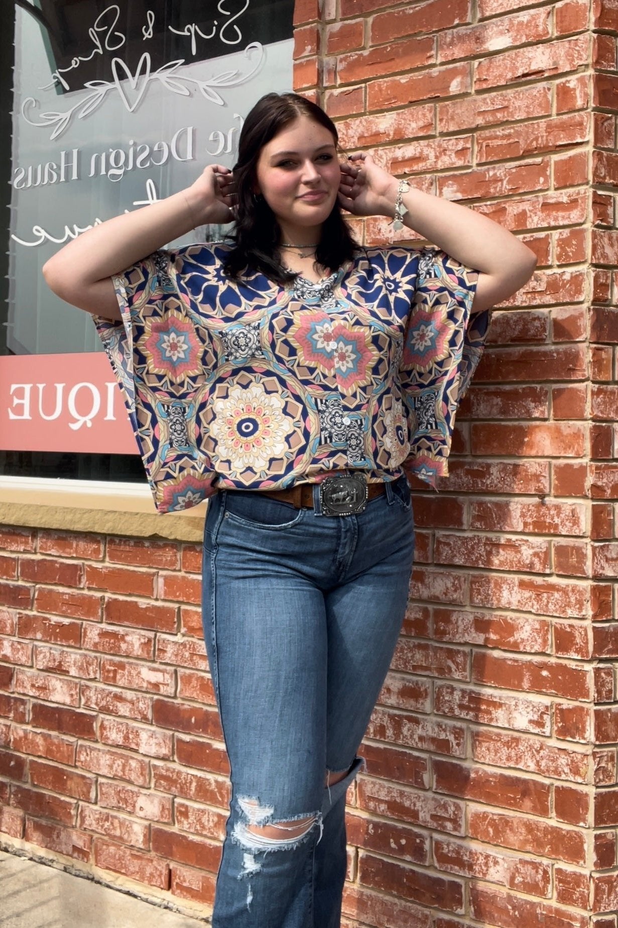 Winged Geometric Boho Blouse