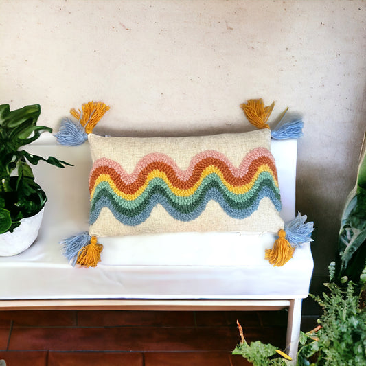 Rainbow Wave Yarn Pillow