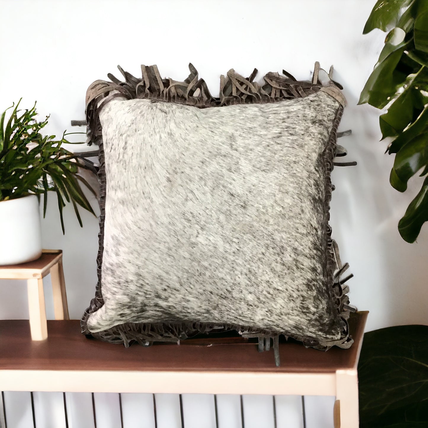 Cowhide &  Leather Fringe Pillow