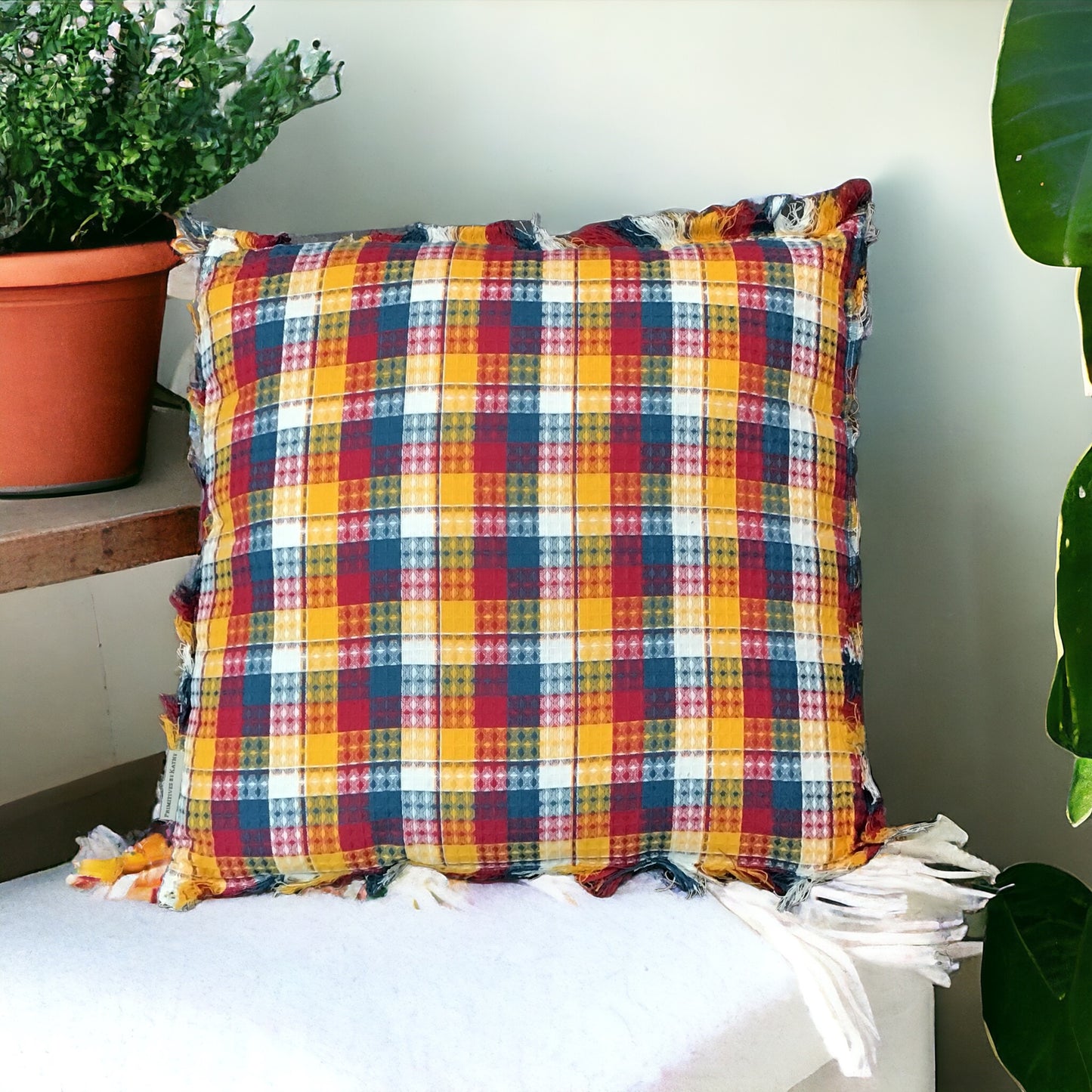 Happy Plaid Fringe Pillow