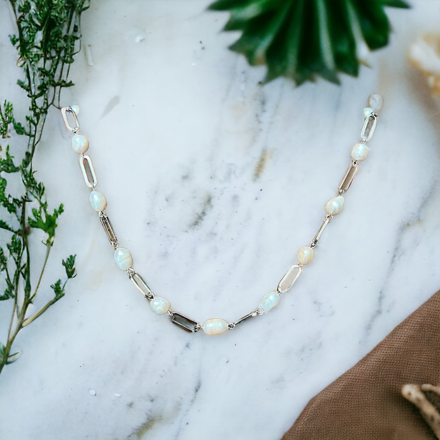 Pearl Paperclip Chain Necklace