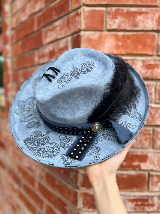 Handcrafted Suede Dusty Blue Cowgirl Hat
