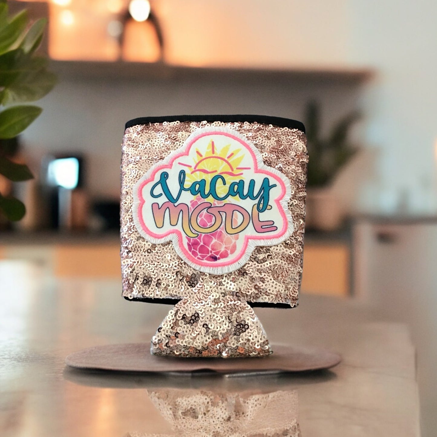 “Vacay Mode” Sequin Wine Koozie